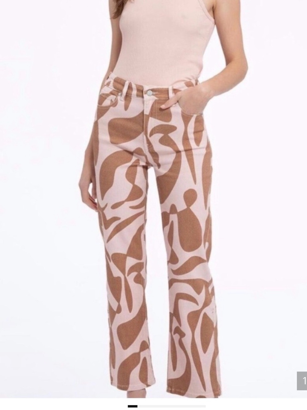 Sanctuary 90's High-Rise Straight Leg Brown and Pink Retro Swirl Jeans Size 29